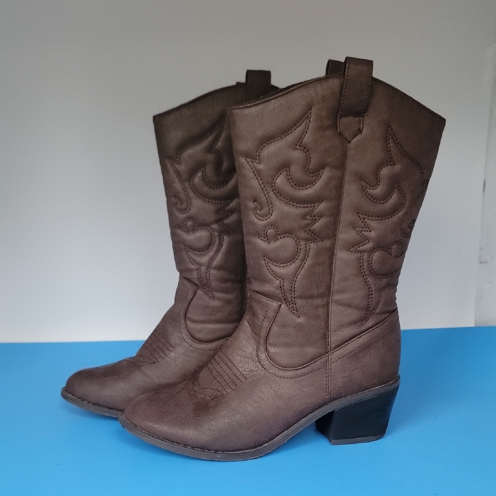 Unbranded Brown Faux Leather Western Cowboy Style Women's Boots 7